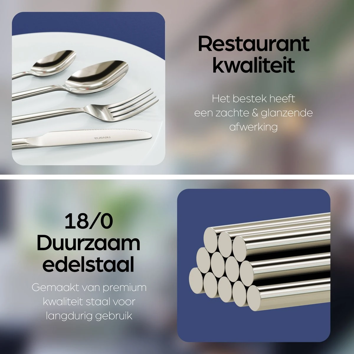 Nevana Bestekset - 24 Delig - 18/10 Edelstaal - Bestek - Lepels, Messen, Vorken 4 Nevana Bestekset - 24 Delig - 18/10 Edelstaal - Bestek - Lepels, Messen, Vorken - Afbeelding 4