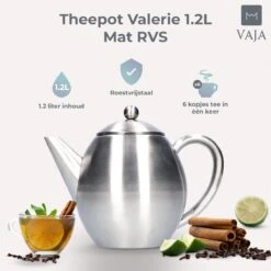 Vaja Valerie - Theepot Met Filter - Dubbelwandig - RVS - 1.2L -Keuken Benodigdheden Winkel 1200x1200 570
