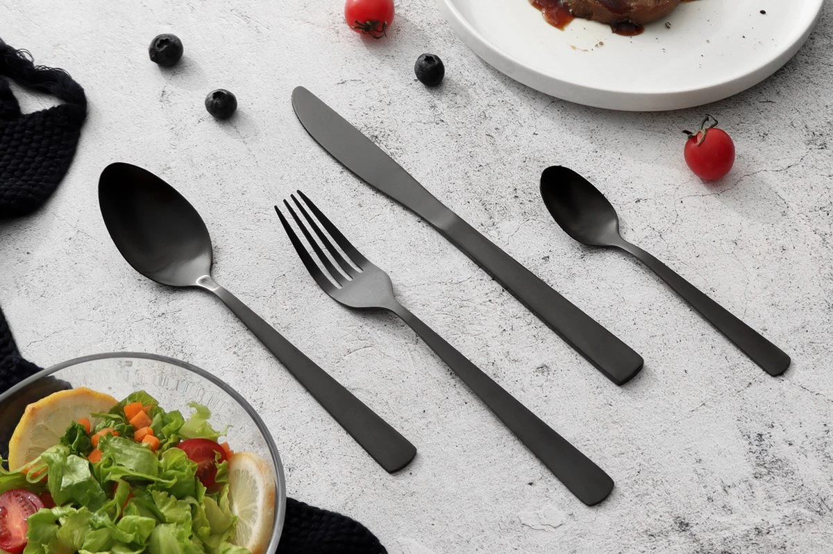 Swiss Pro+ Bestekset In Koffer-72 Delig-12 Persoons-Zwitsers Kwaliteit-Complete Set-100% Roestvrijstaal- Zwart 17 Swiss Pro+ Bestekset In Koffer-72 Delig-12 Persoons-Zwitsers Kwaliteit-Complete Set-100% Roestvrijstaal- Zwart - Afbeelding 17