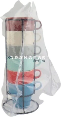 Orange85 Koffiekopjes - Met Houder - Set Van 6 - Gekleurd - 300 Ml - Keramiek -Keuken Benodigdheden Winkel 626x1200
