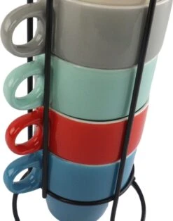 Orange85 Koffiekopjes - Met Houder - Set Van 6 - Gekleurd - 300 Ml - Keramiek -Keuken Benodigdheden Winkel 945x1200